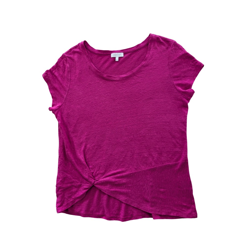 Habitat Clothes To Live In Womens Magenta Pink 100% Linen Twist Front Top S
